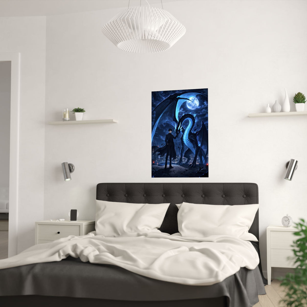 Solo Leveling Sl57 Jinwoo Kaisel Rooftop Landing Anime Poster