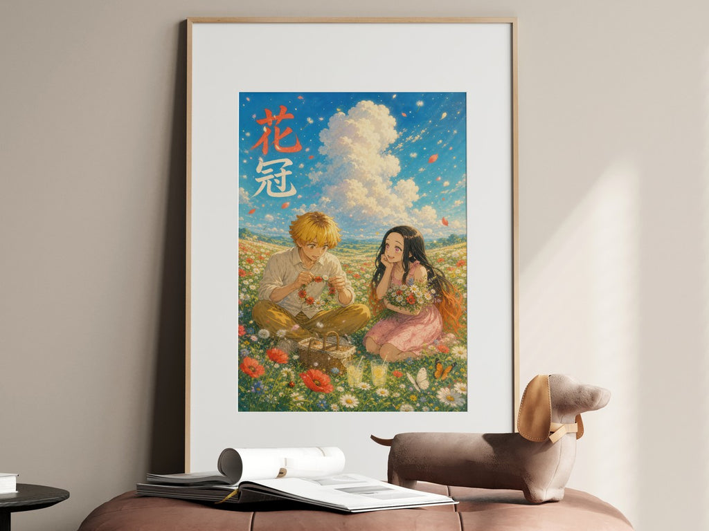 Demon Slayer Zenitsu Nezuko Dreamy Flower Crown Anime Poster