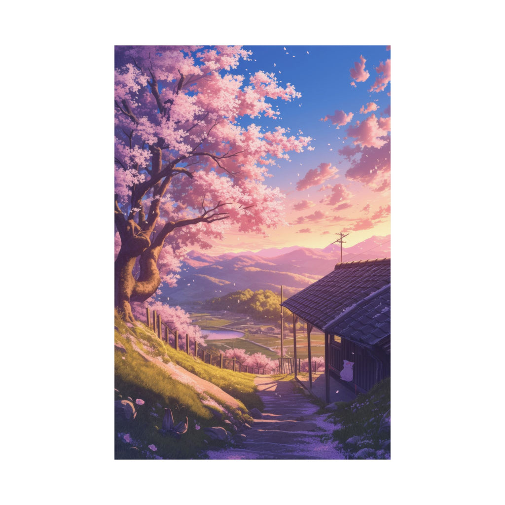 Anime Cherryblossom Valley Sunset Anime Poster