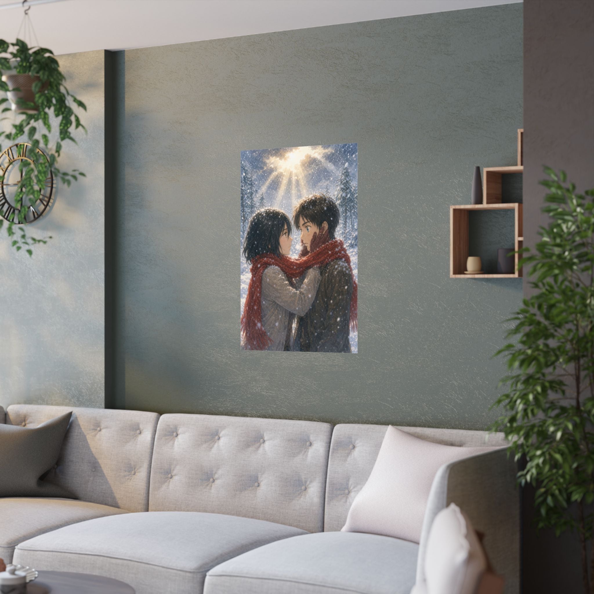 Attack on Titan Mik01Snow Mikasa Eorn Snow Embrace Watercolor Storybook Romance