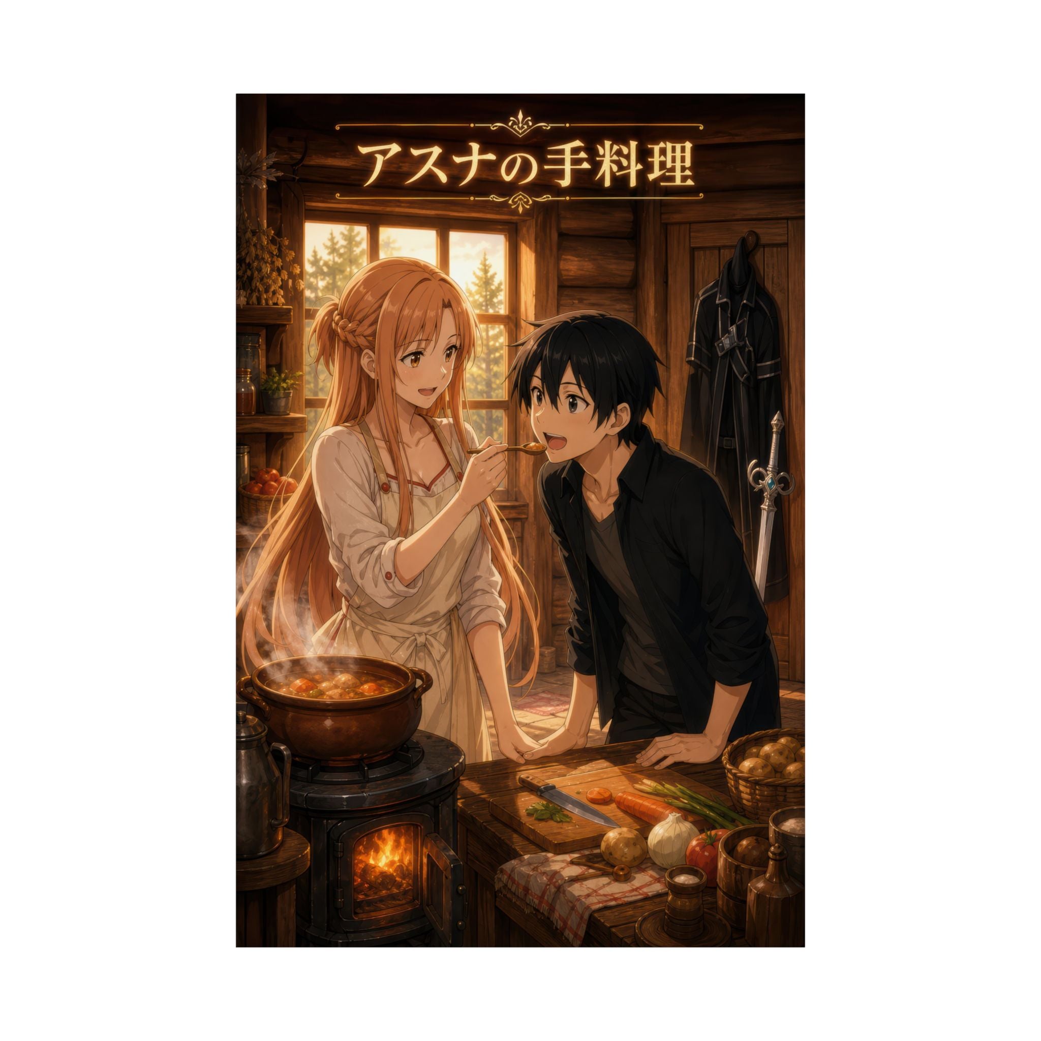 Sword Art Online Sao06 Asuna Cooking Kirito Domestic Warm Key Visual Anime Poste