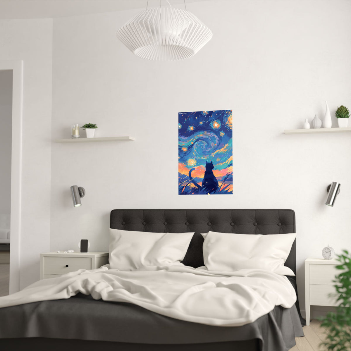 Black Cat Starry Night Cat Anime Poster