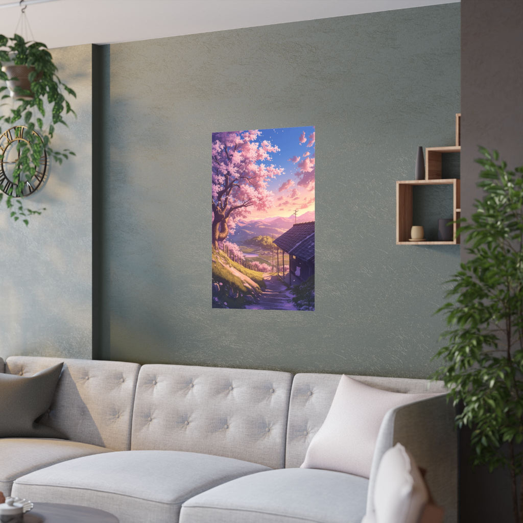 Anime Cherryblossom Valley Sunset Anime Poster