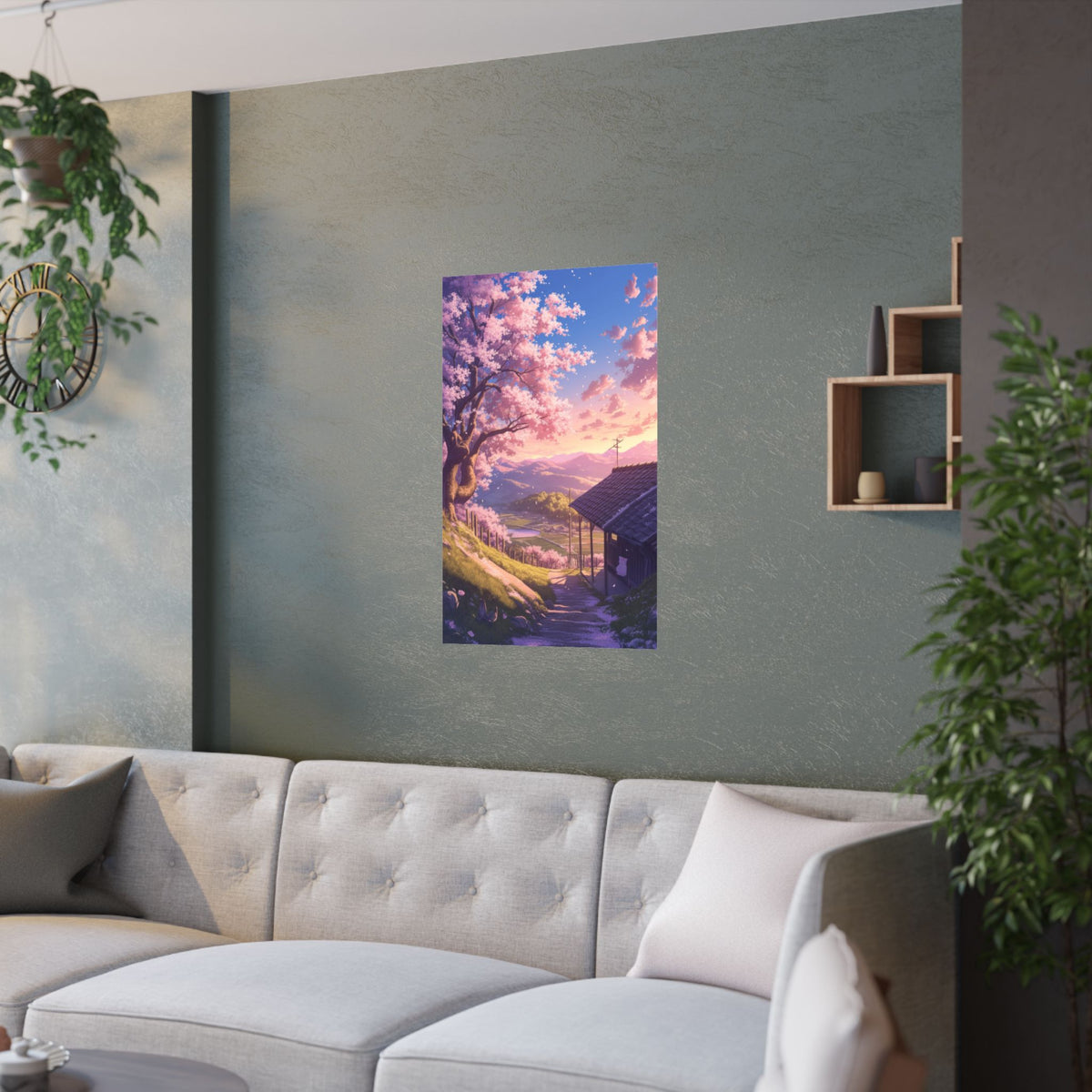 Anime Cherryblossom Valley Sunset Anime Poster