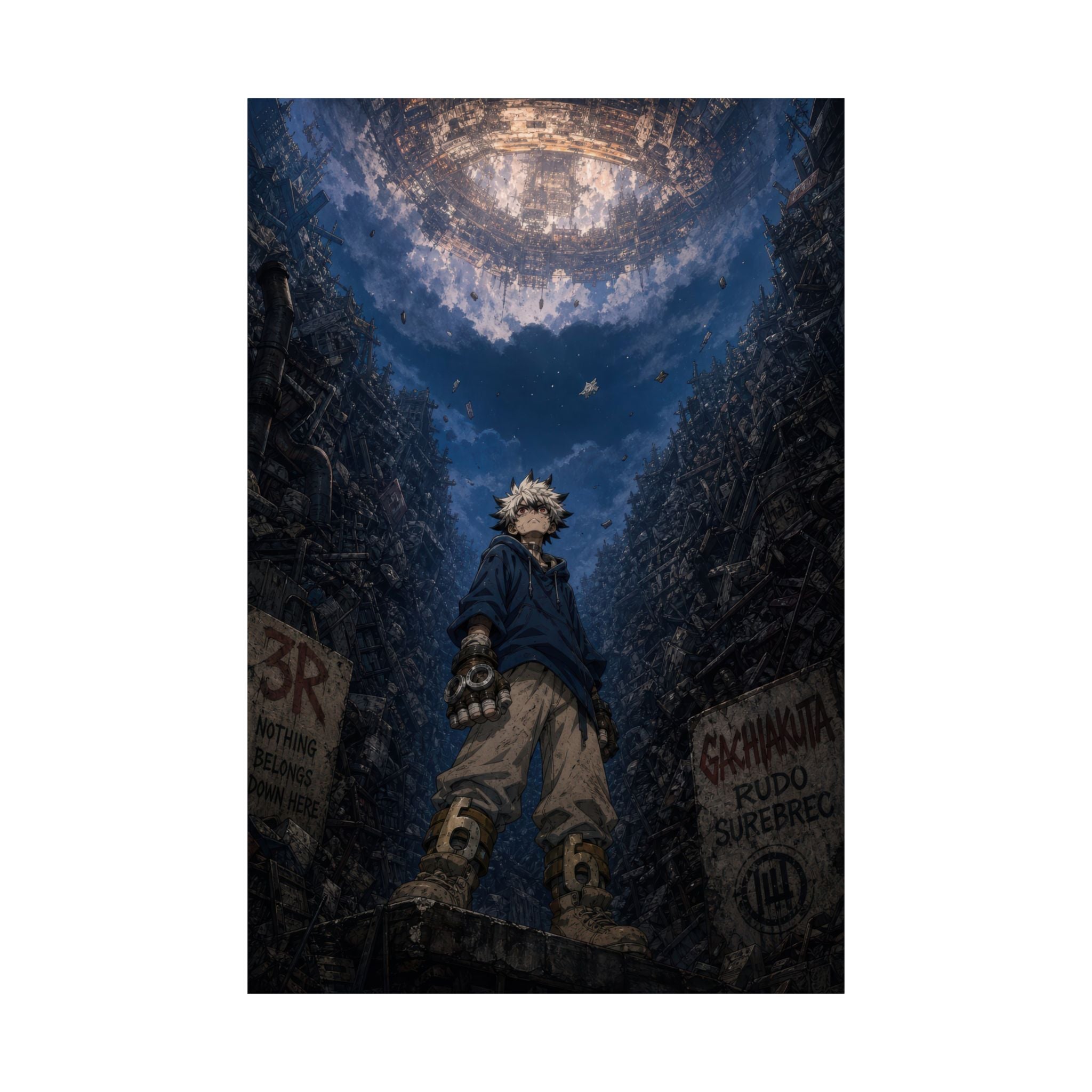 Gachiakuta Gk06 Rudo Navy Hoodie Giver Gritty Cinematic Manga Anime Poster