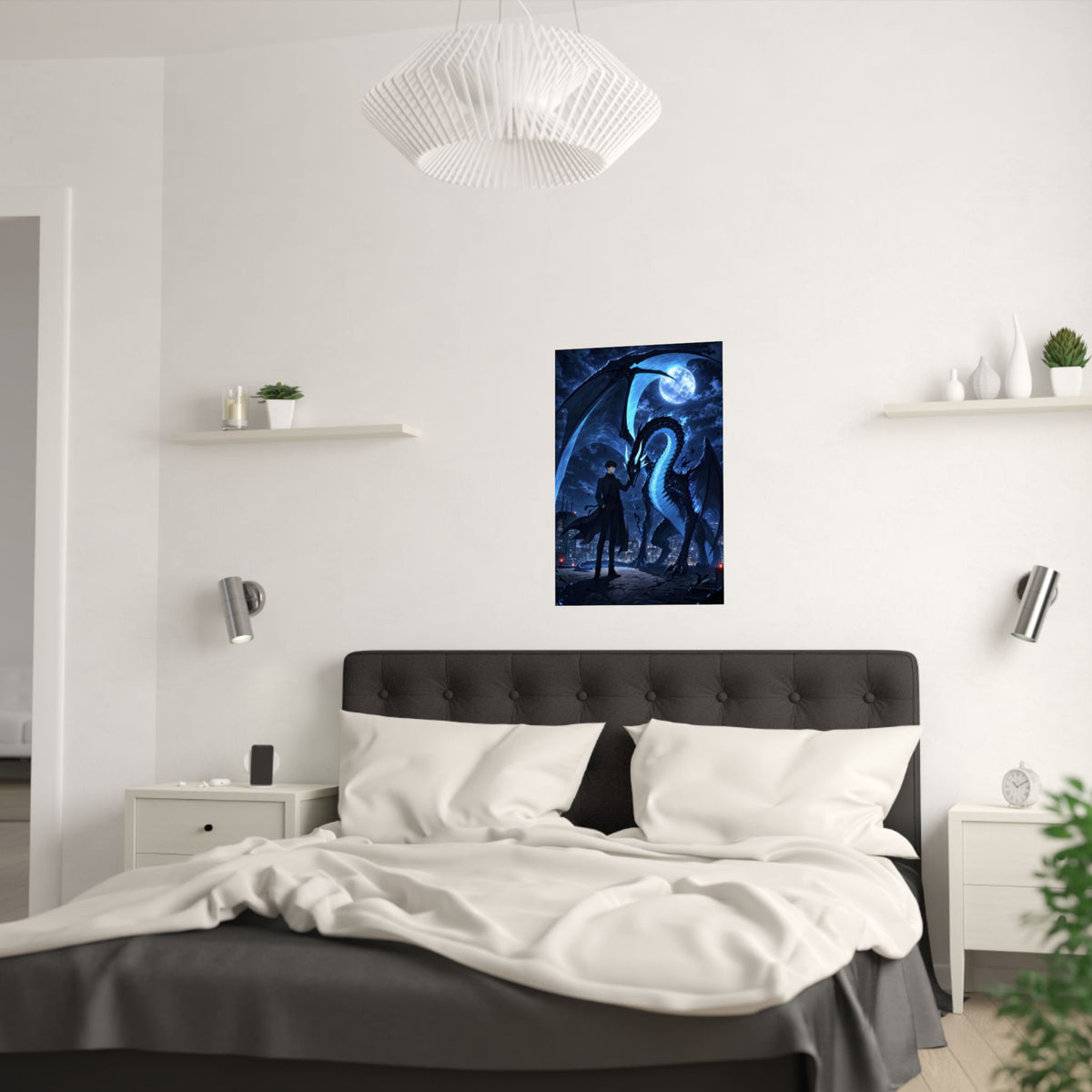 Solo Leveling Sl57 Jinwoo Kaisel Rooftop Landing Anime Poster