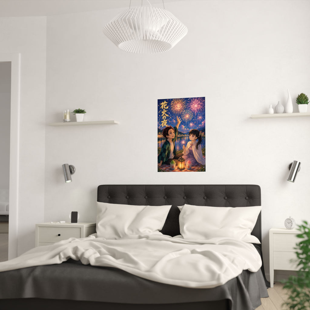 Demon Slayer Tanjiro Kanao Dreamy Fireworks Riverbank Anime Poster
