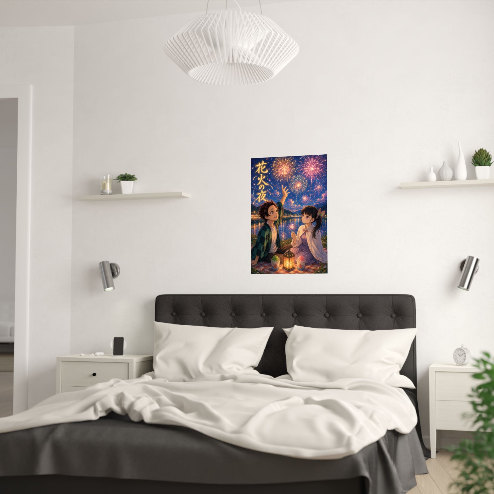 Demon Slayer Tanjiro Kanao Dreamy Fireworks Riverbank Anime Poster