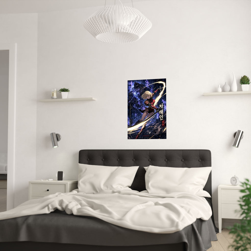 Solo Leveling Sl05 Haein Red Armor Raid Combat Cinematic Manhwa Anime Poster