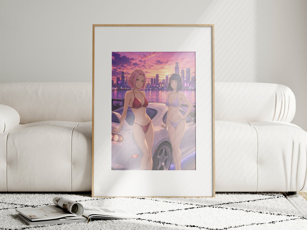 Sakura Hinata Naruto Anime Poster Ninja Sisters Art Print