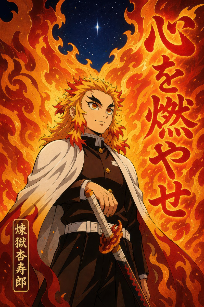 Demon Slayer Rengoku Flame Quote Anime Poster