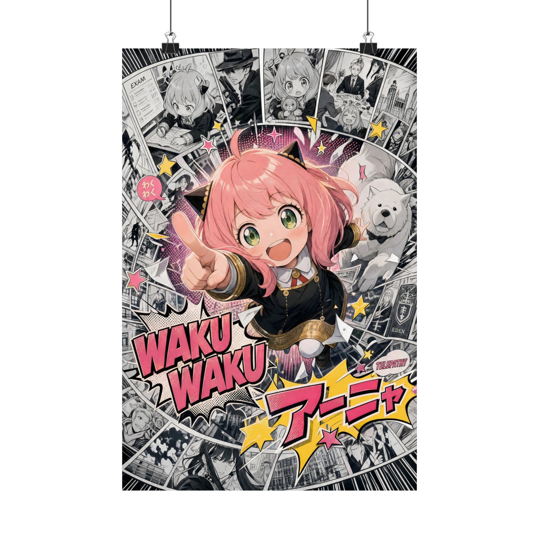 Anya Waku Waku Manga Collage Spy x Family Anime Poster