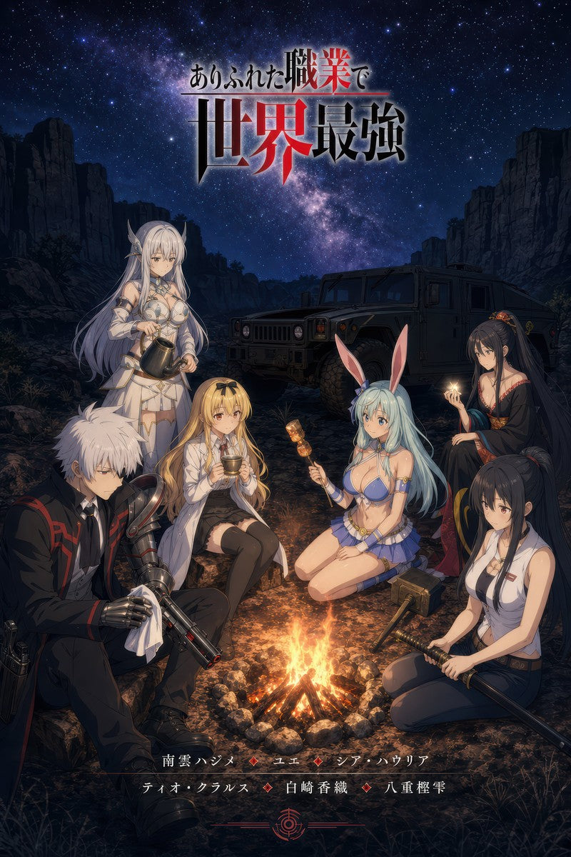 Arifureta Main Party Night Camp Found Family Anime Poster