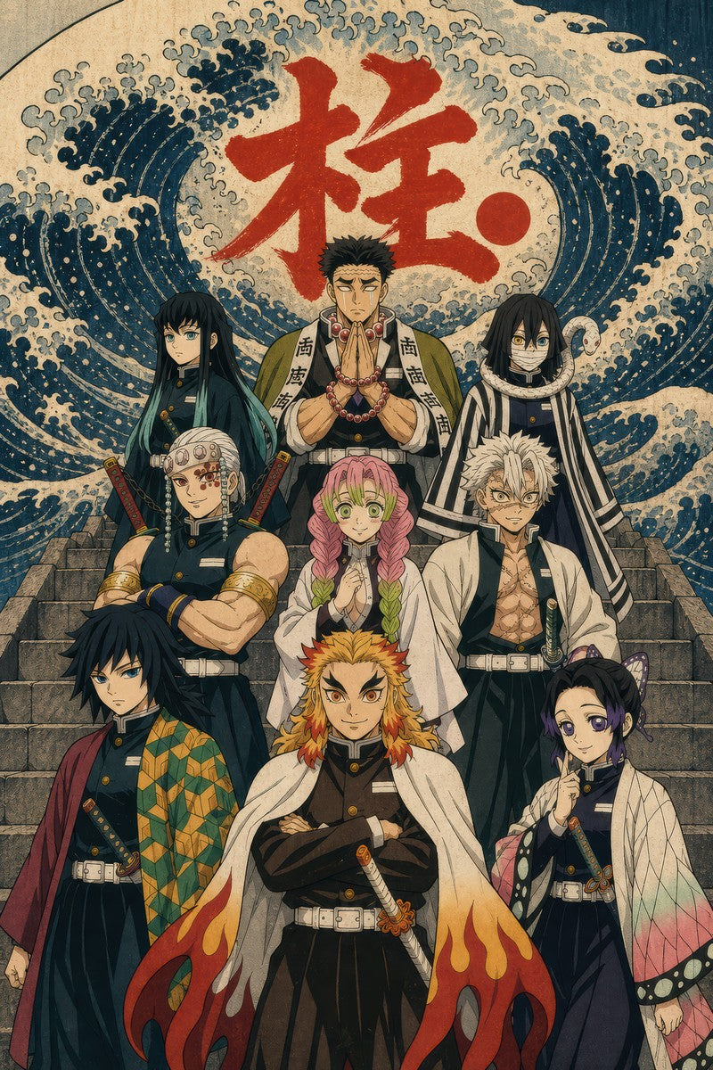 Demon Slayer Nine Hashira Ukiyoe Ensemble Anime Poster