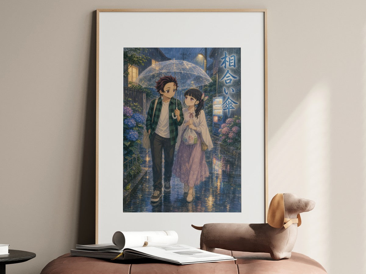 Demon Slayer Tanjiro Kanao Dreamy Shared Umbrella Anime Poster