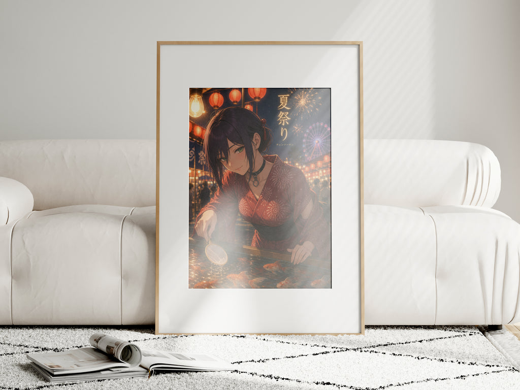 Reze Summer Festival Goldfish Scooping Chainsaw Man Anime Poster Art Print