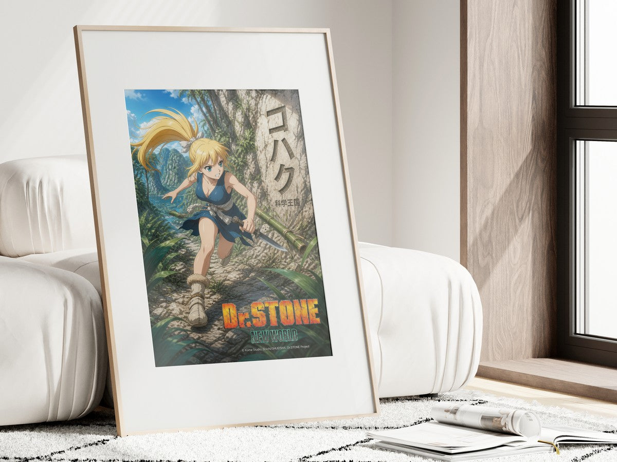Framed poster above a desk