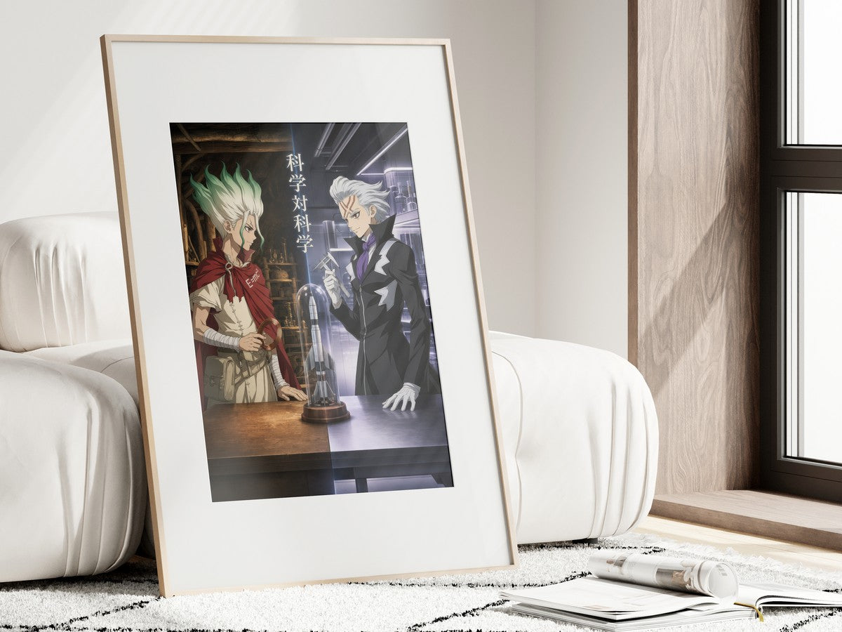 Framed poster above a desk