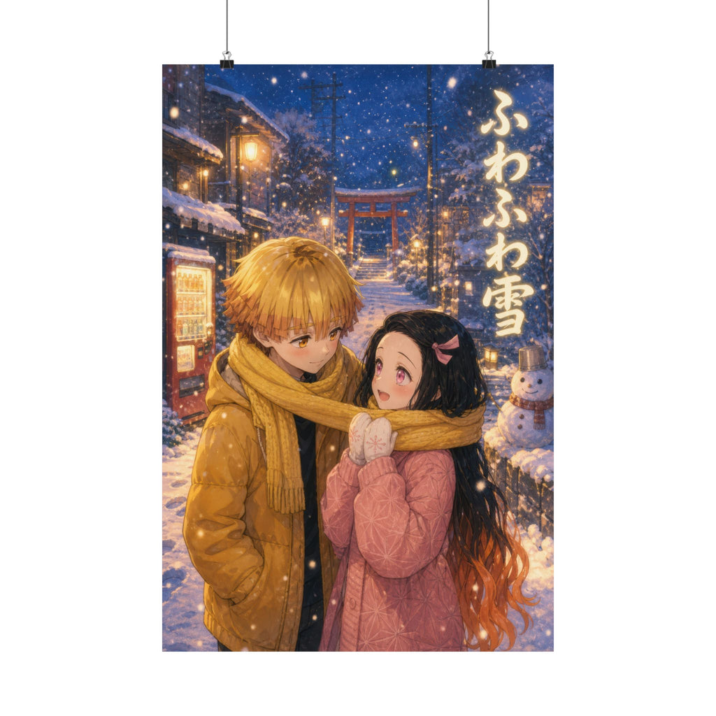 Demon Slayer Zenitsu Nezuko Dreamy Snow Scarf Anime Poster
