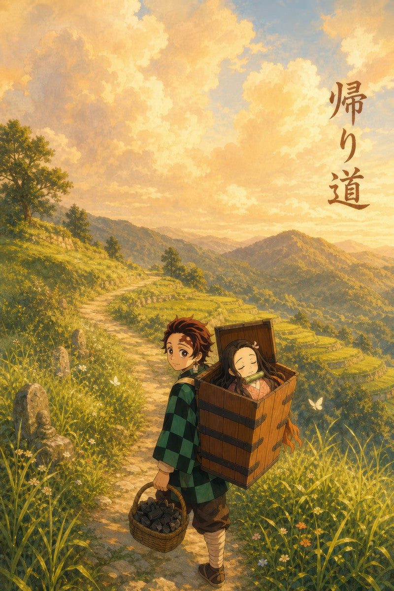 Demon Slayer Tanjiro Nezuko Miyazaki Mountain Path Anime Poster
