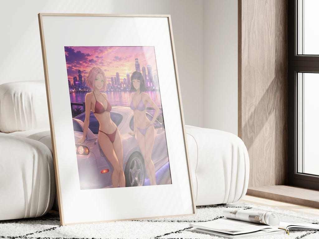 Sakura Hinata Naruto Anime Poster Ninja Sisters Art Print