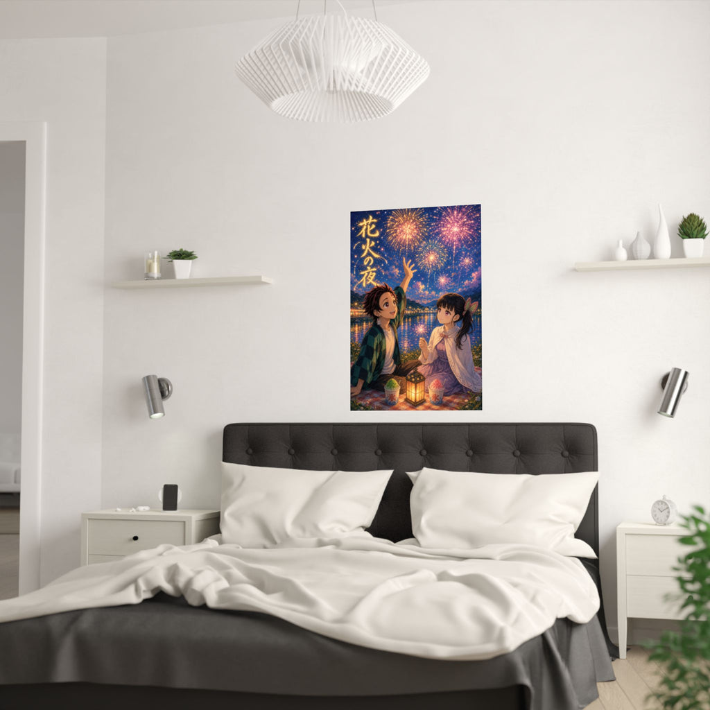Demon Slayer Tanjiro Kanao Dreamy Fireworks Riverbank Anime Poster