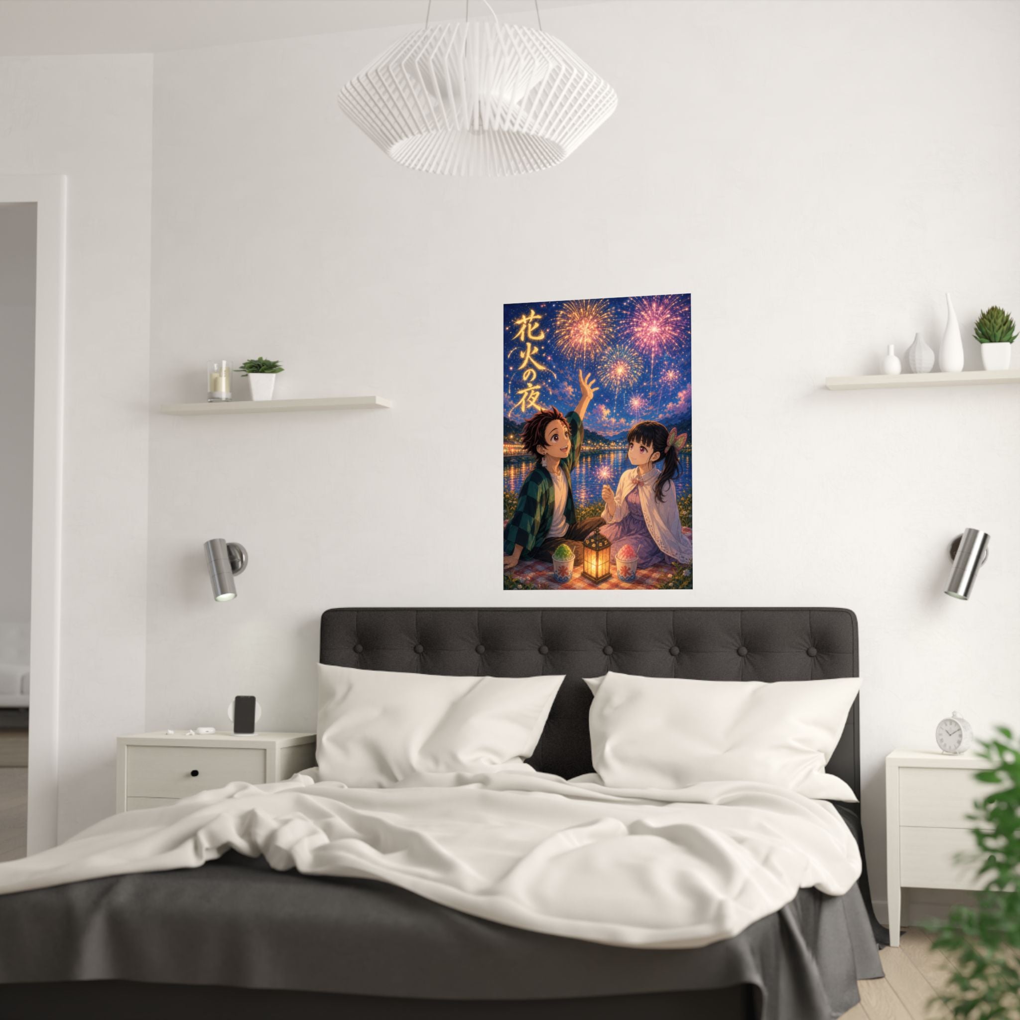 Demon Slayer Tanjiro Kanao Dreamy Fireworks Riverbank Anime Poster