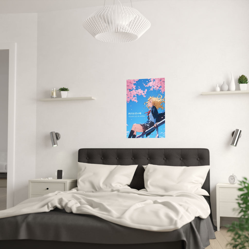 Your Lie in April Kaori Cherry Blossoms and Sky Anime Poster