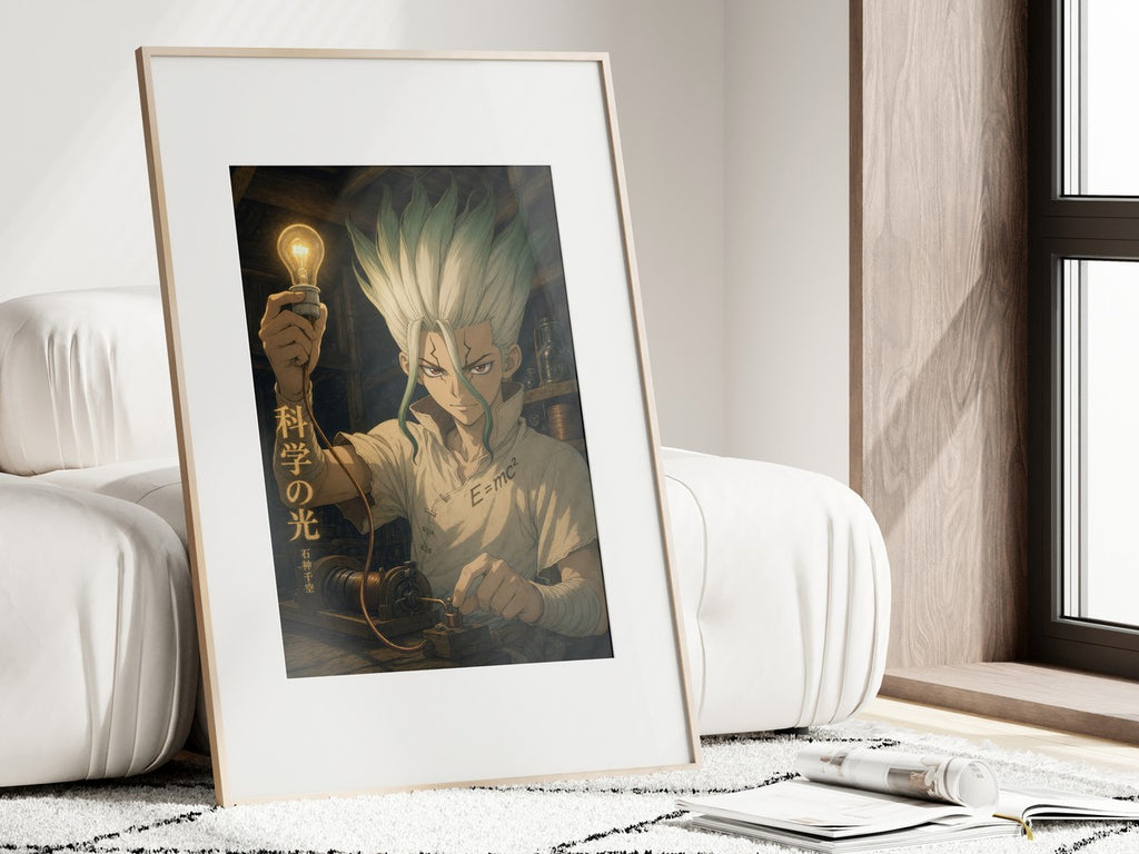 Framed poster above a desk