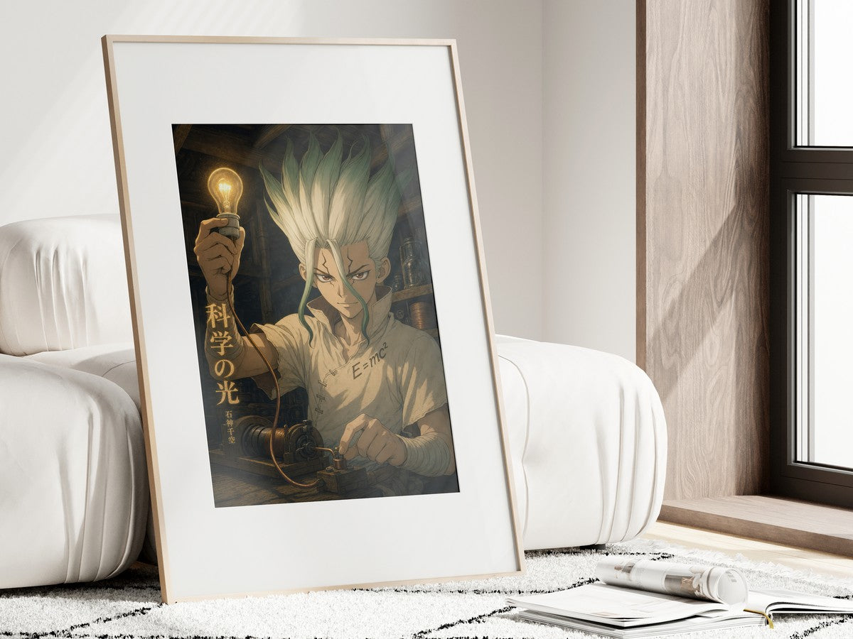 Framed poster above a desk