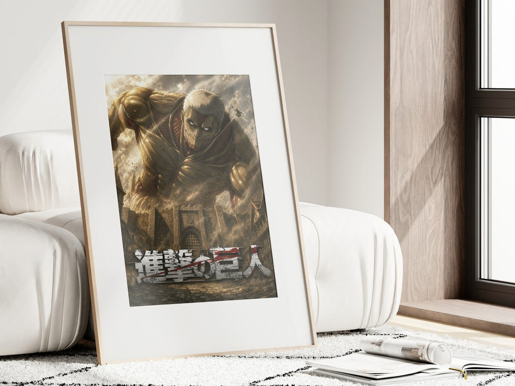 Framed poster above a desk