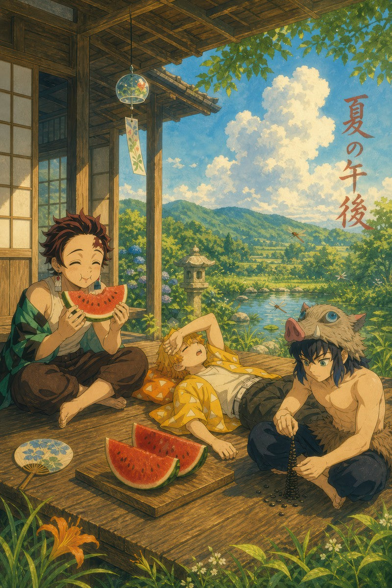 Demon Slayer Watermelon Engawa Miyazaki Afternoon Anime Poster