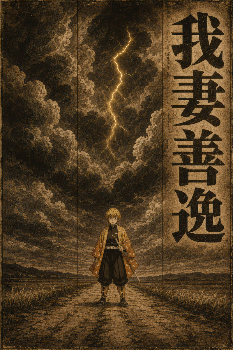 Demon Slayer Hm04 Zenitsu Sepia Thunder Anime Poster