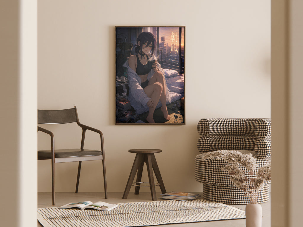 Reze Morning Coffee Chainsaw Man Anime Poster Dawn Apartment Art Print