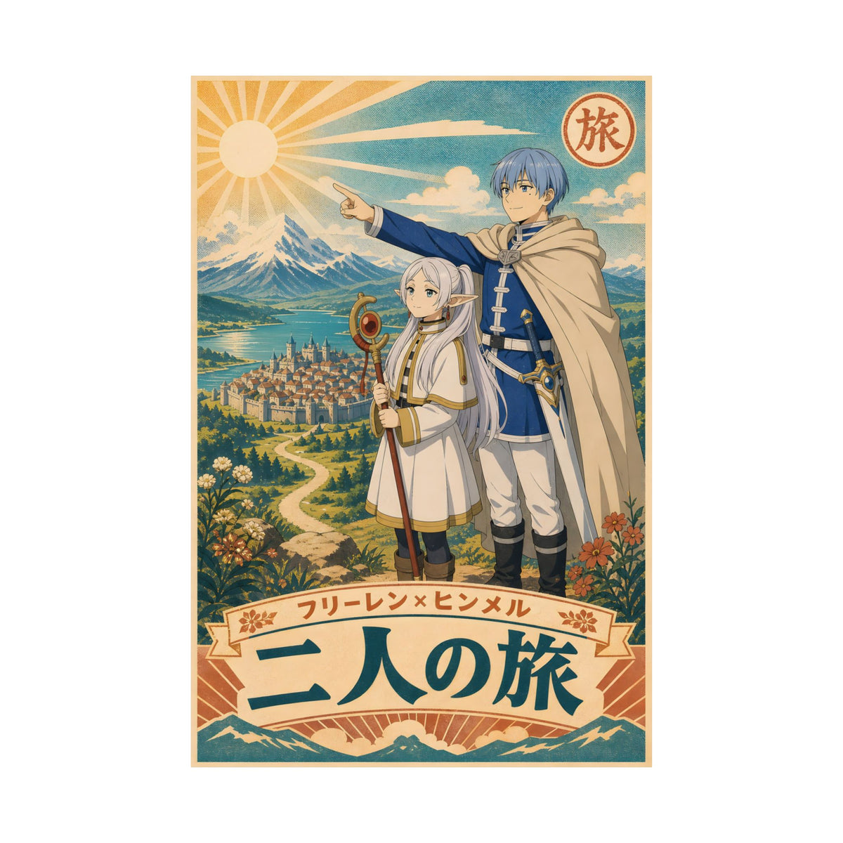 Frieren Fr24 Himmel Retro Travel Anime Poster