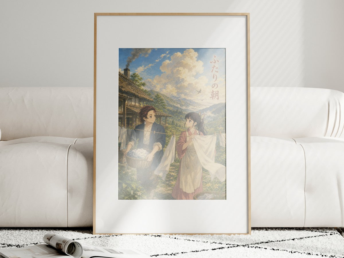 Demon Slayer Tanjiro Kanao Ghibli Morning Laundry Anime Poster