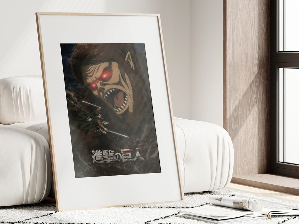 Framed poster above a desk