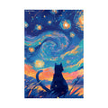 Black Cat Starry Night Cat Anime Poster