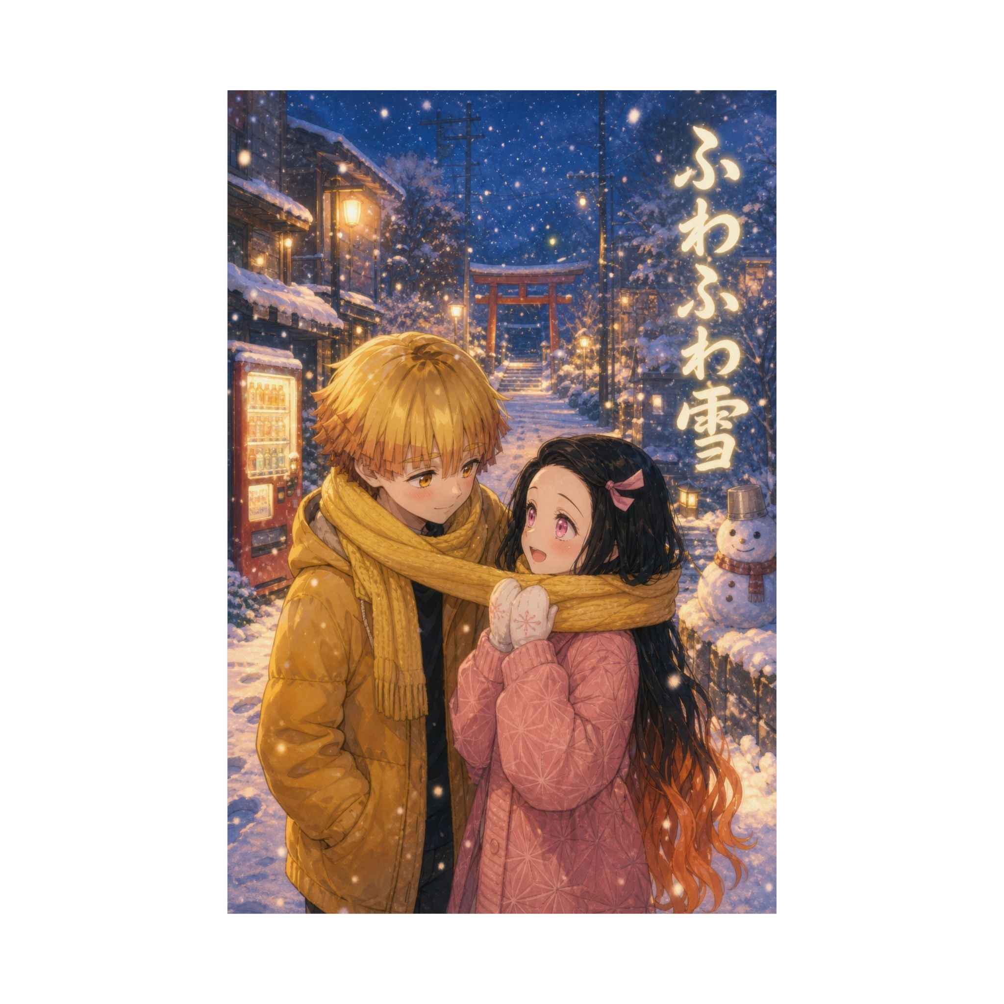 Demon Slayer Zenitsu Nezuko Dreamy Snow Scarf Anime Poster