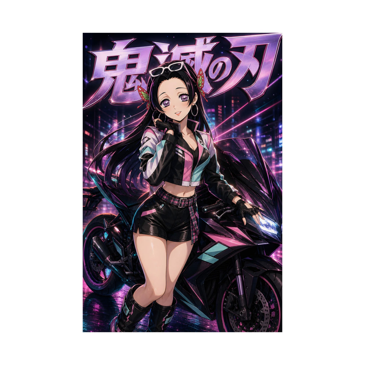 Demon Slayer Kanae Neon Motorcycle Anime Poster