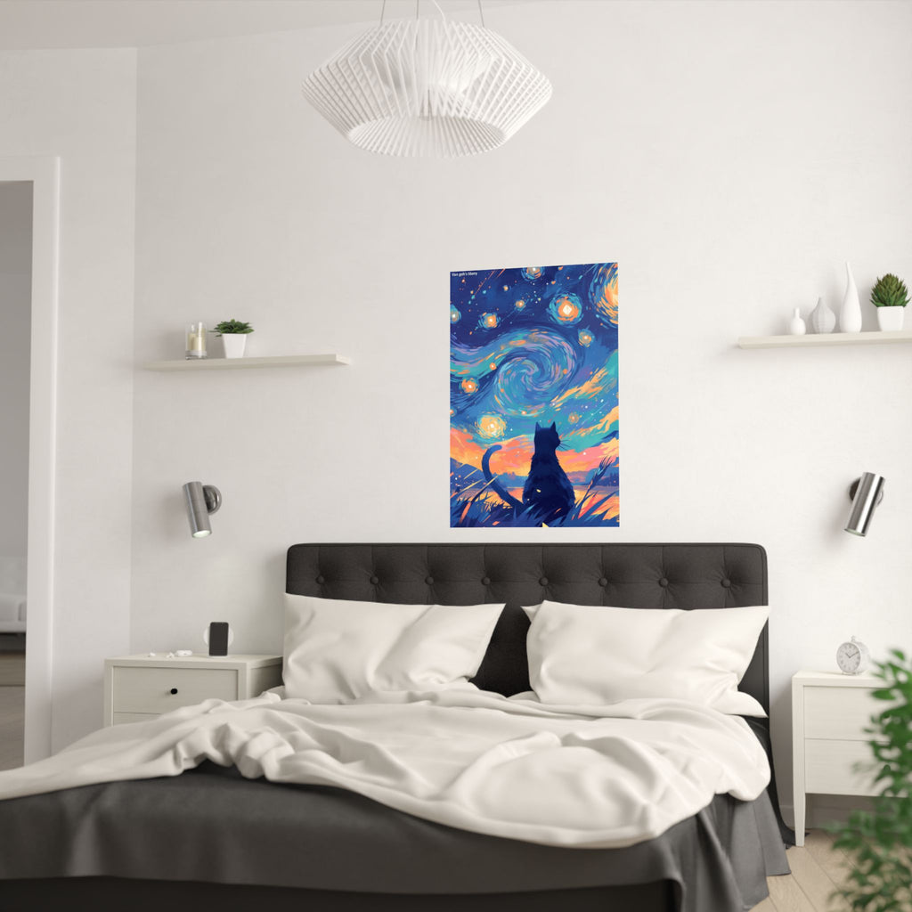 Black Cat Starry Night Cat Anime Poster