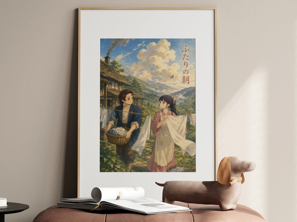 Demon Slayer Tanjiro Kanao Ghibli Morning Laundry Anime Poster