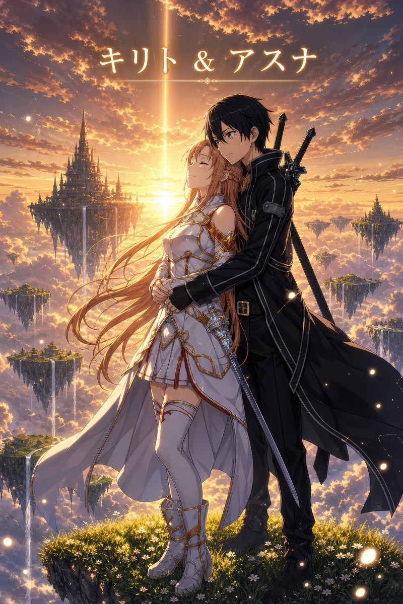 Sword Art Online Sao03 Kirito Asuna Sunset Romantic Key Visual Anime Poster