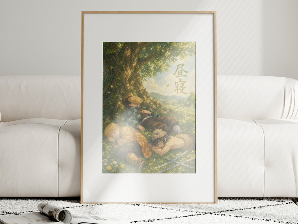 Demon Slayer Trio Napping Miyazaki Camphor Tree Anime Poster