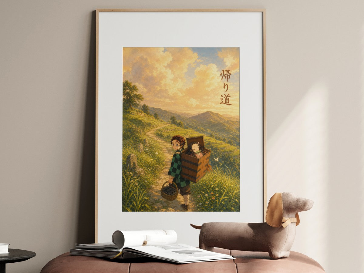 Demon Slayer Tanjiro Nezuko Miyazaki Mountain Path Anime Poster
