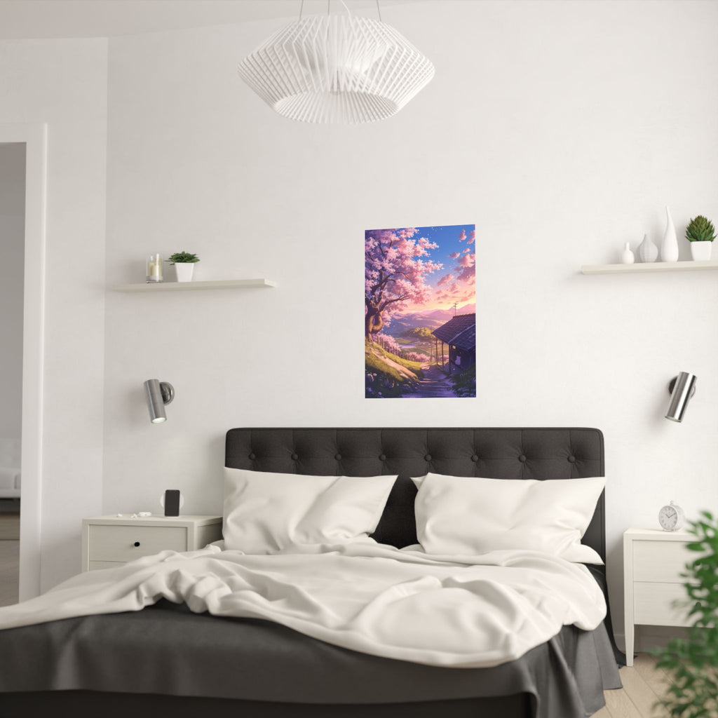 Anime Cherryblossom Valley Sunset Anime Poster