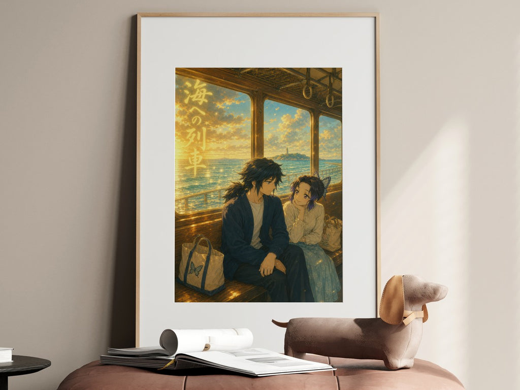 Demon Slayer Giyu Shinobu Dreamy Seaside Train Anime Poster