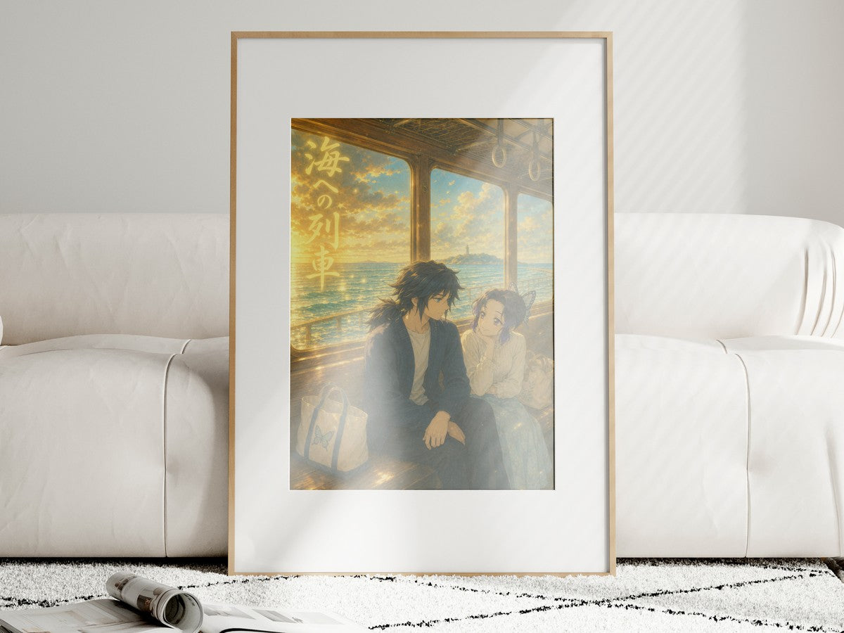 Demon Slayer Giyu Shinobu Dreamy Seaside Train Anime Poster