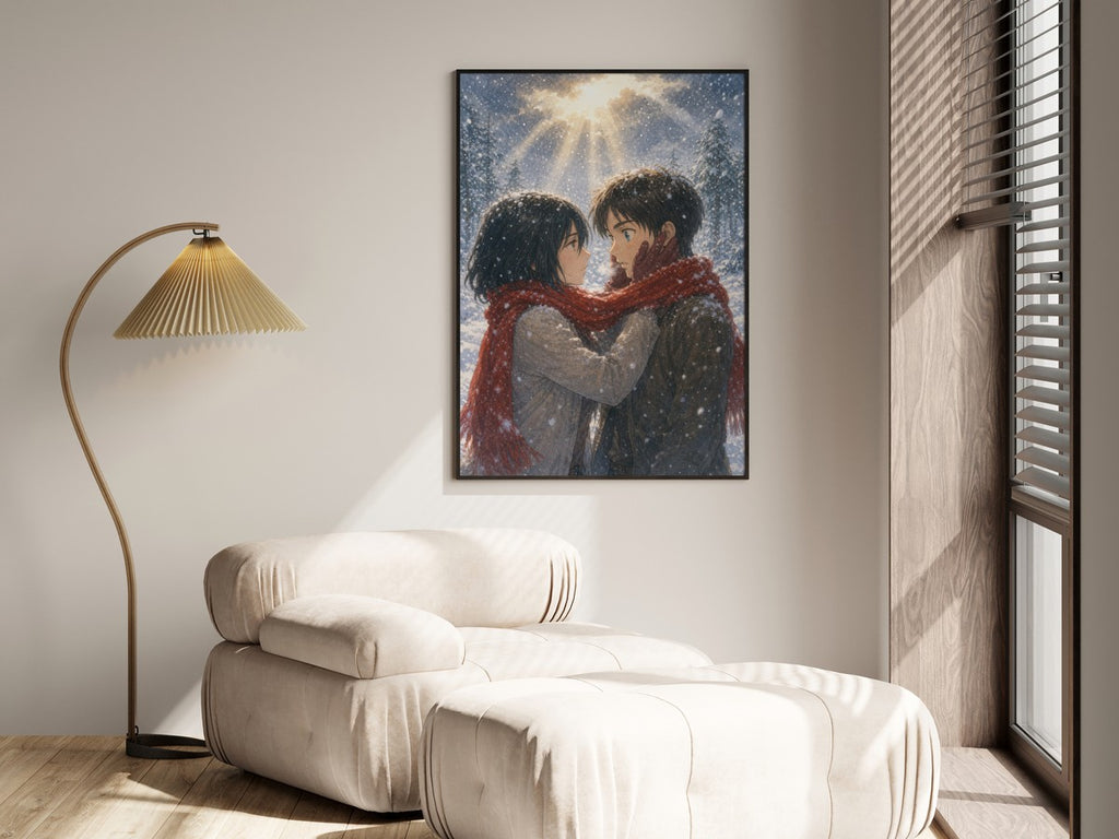Attack on Titan Mik01Snow Mikasa Eorn Snow Embrace Watercolor Storybook Romance