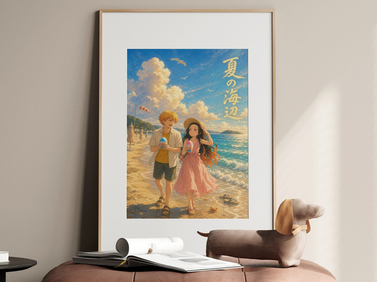 Demon Slayer Zenitsu Nezuko Dreamy Seaside Shaved Ice Anime Poster